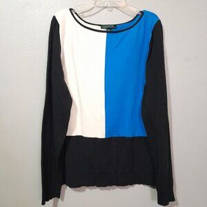 Lauren Ralph Lauren Colorblock Blue White Sweater XL